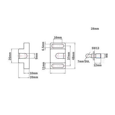 52-100-3 MODULAR SOLUTIONS PROFILE 30 SERIES BALL CATCH SINGLE STUD PLASTIC W/HARDWARE